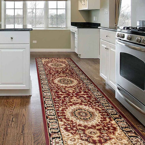 World Rug Gallery Traditional Oriental Medallion Design Runner Rug 2'x10' Burgundy 101BURGUNDY2X10 - main